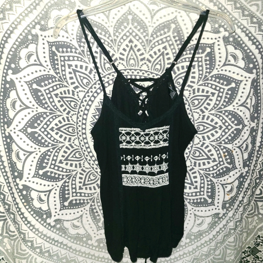 FOREVER 21, Lace Up Back, Cotton Crochet Tank Top